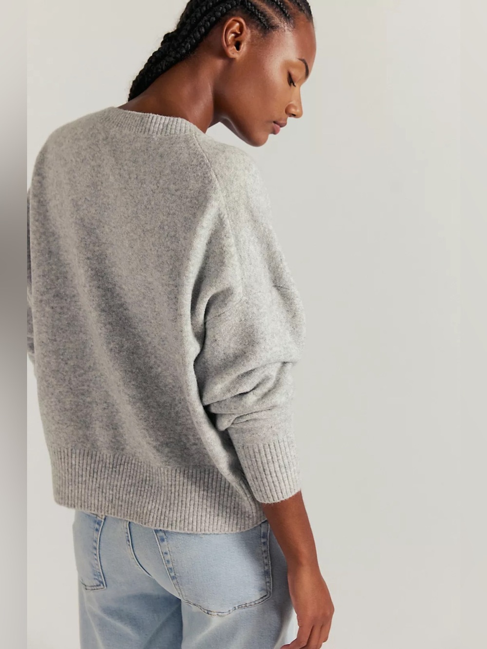 Free People V- Neck Cashmere Sweater Light Gray M NWOT - Picture 2 of 8
